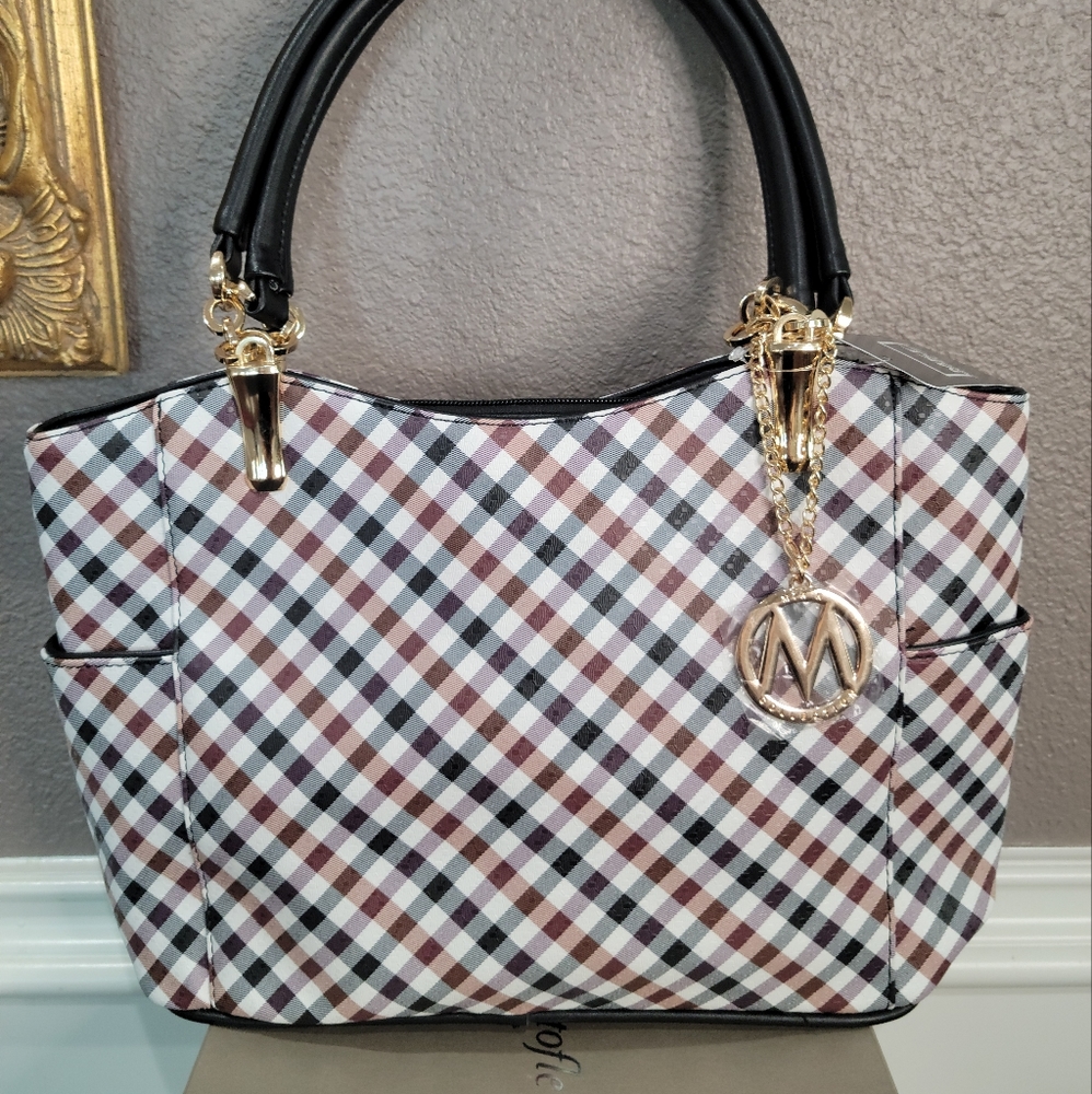 MKF Handbag Red Black and White and Gold Trims and Fixtures NWT